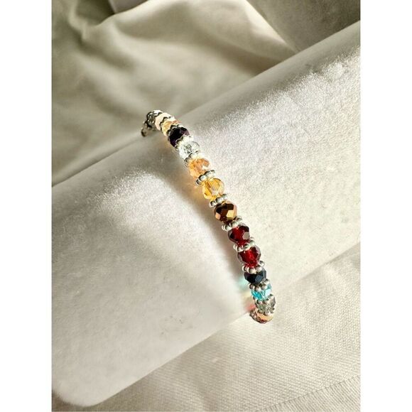 Rainbow and gold beaded stretch sparkly bracelet - Picture 2 of 2
